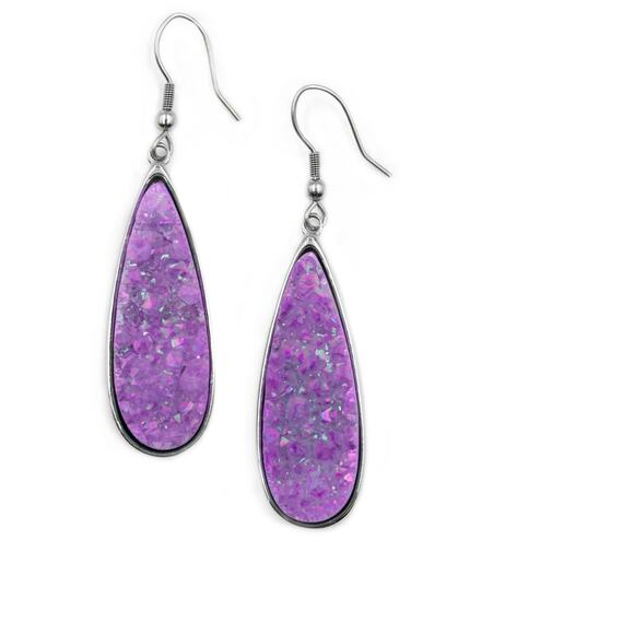 Retail $60 Kinsley Armelle Druzy Silver Royal Quartz Drop Earrings!‎ NEW - Picture 2 of 2